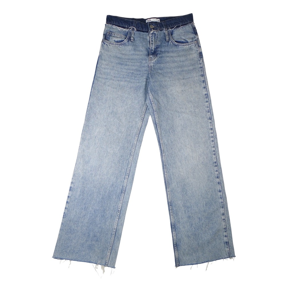 ZARA Women‎ Straight Leg Jeans Light Wash Distressed Raw Hem Size 6